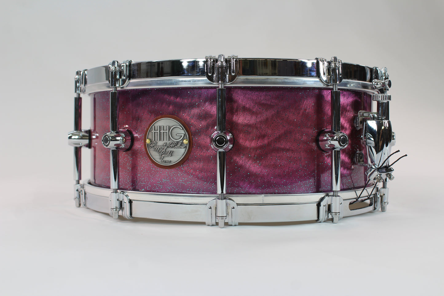 Brushed aluminum snare drum with purple candy burst high gloss lacquer