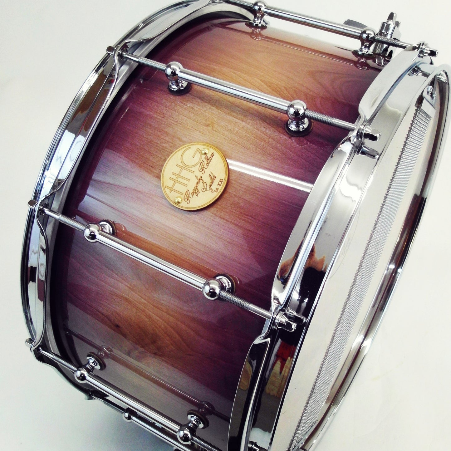 HHG drums 14x7 Birch Stave snare drum, Natural to Purple High Gloss Lacquer Burst