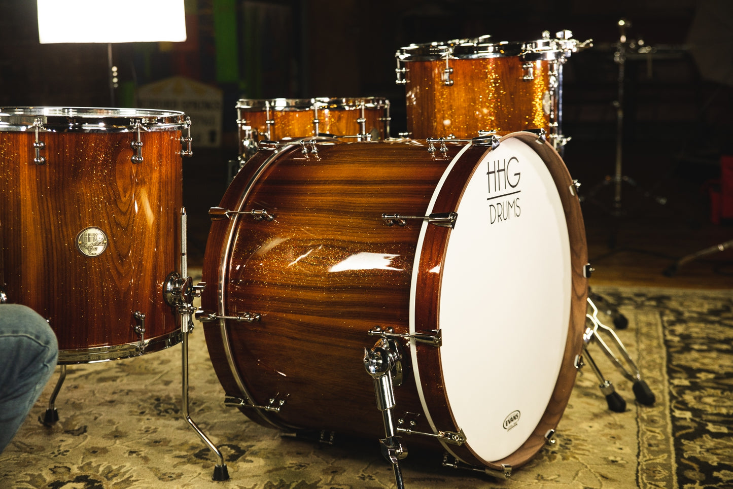 HHG Drums Walnut Heritage Series Kit, Burnt Sienna Gloss