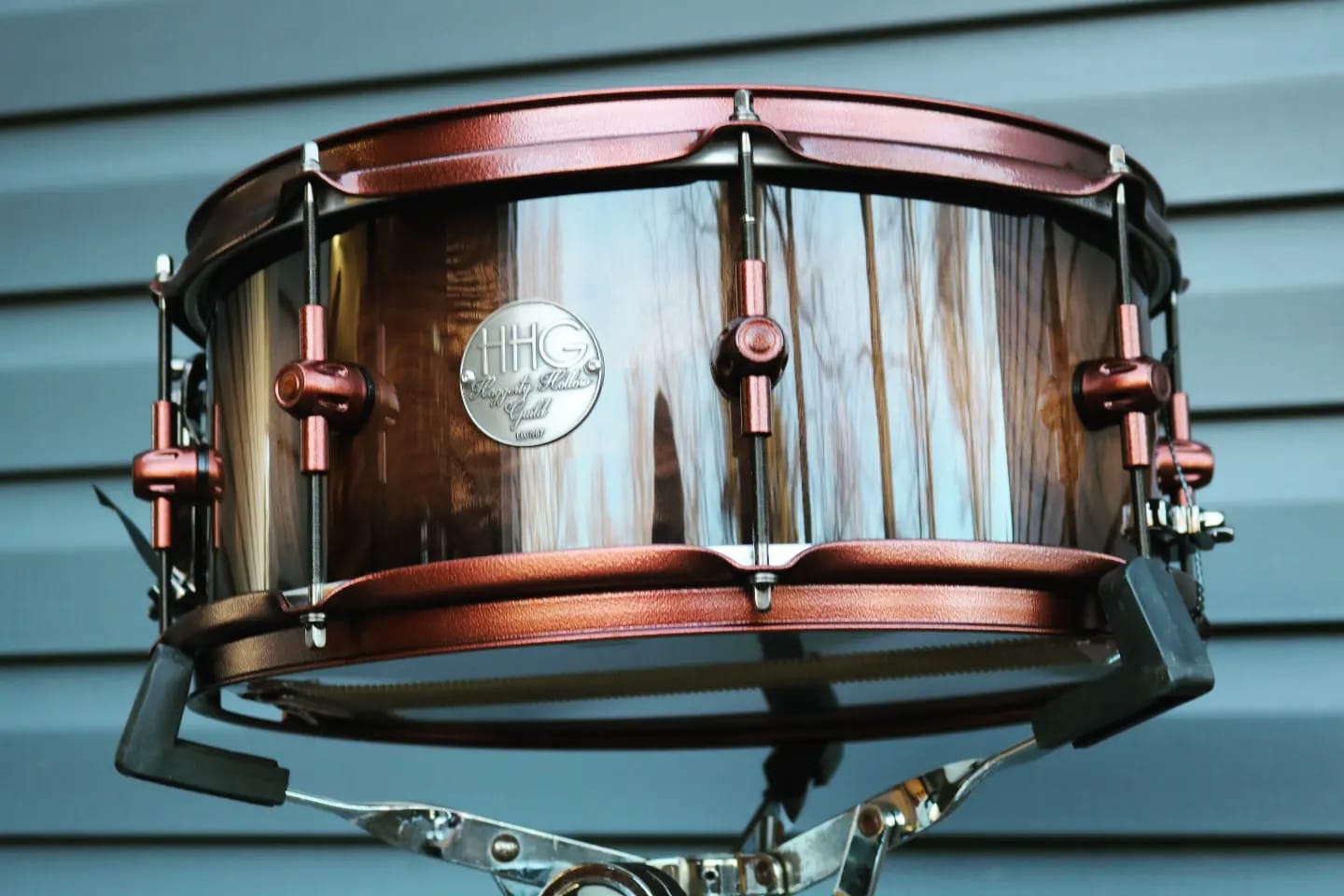 HHG Drums walnut stave snare drum with copper hardware 2023 - Natural To Black Burst High Gloss Lacquer