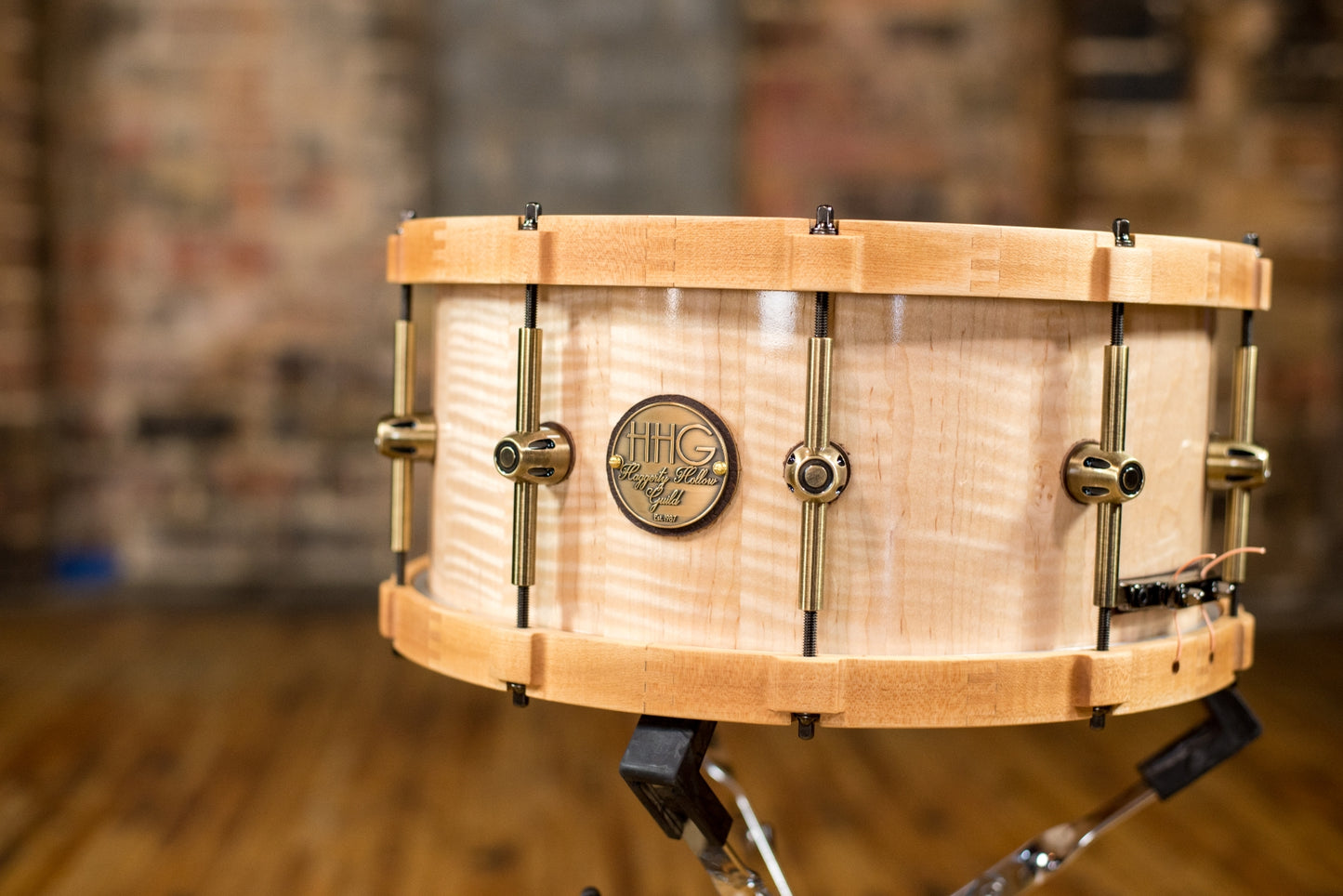 HHG Drums Blonde Curly Maple Stave Snare With Matching Hoops, Semi Gloss Lacquer