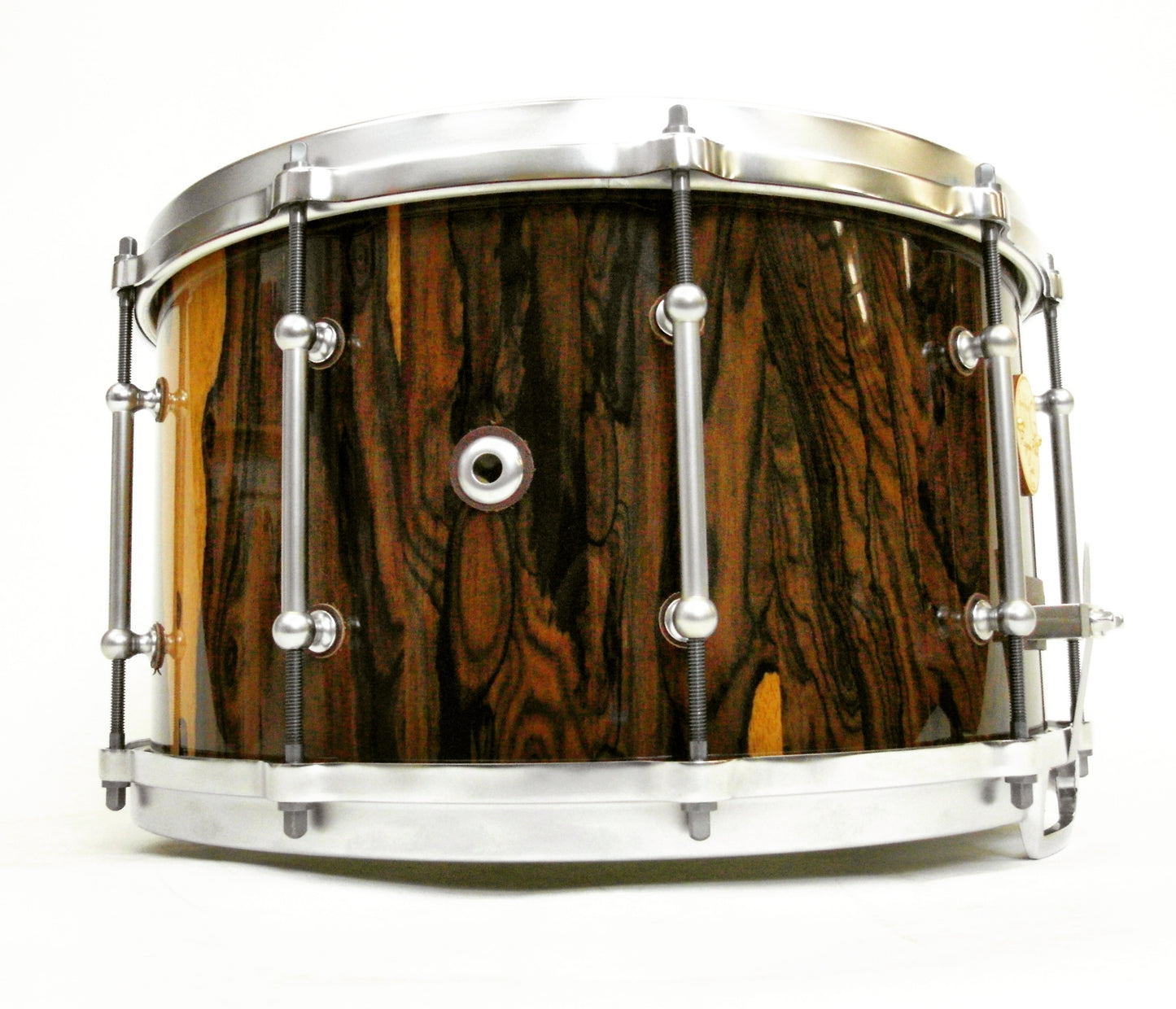 HHG Drums 14x8 Ziricote Stave Snare, High Gloss With Satin Chrome