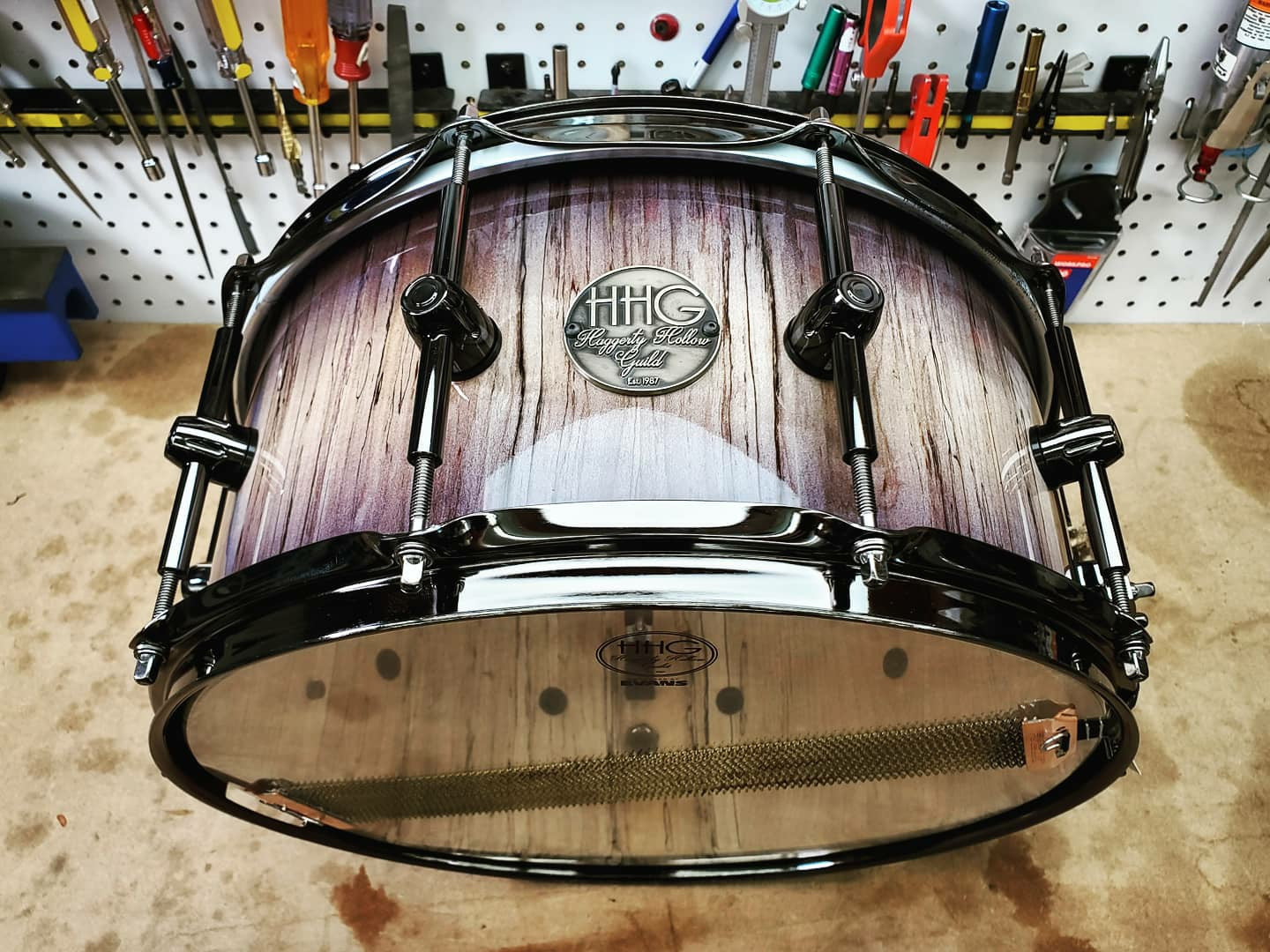 HHG drums 14x7 Spalted Maple Stave 2020 Natural To Black High Gloss Burst Lacquer
