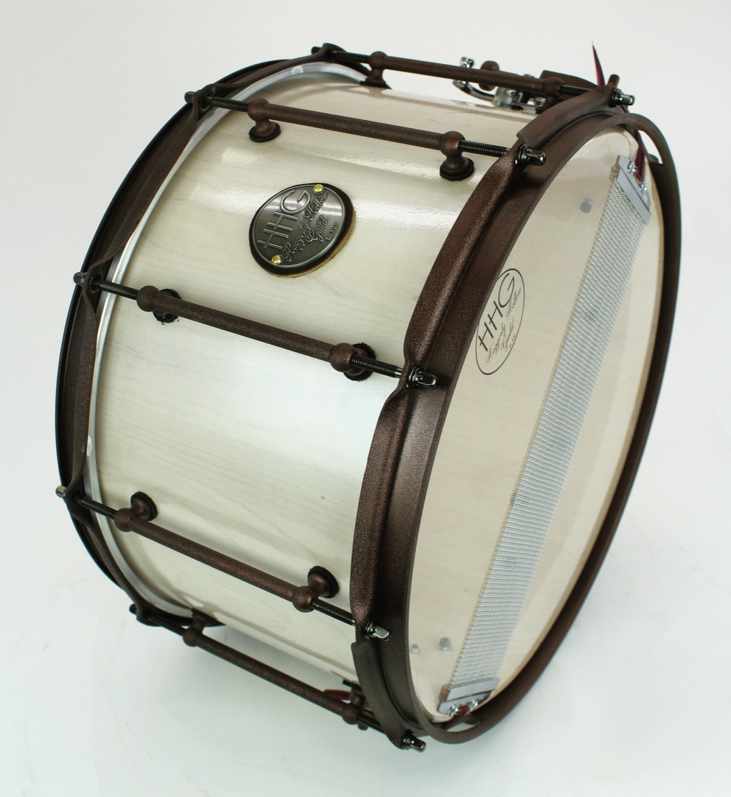 HHG Drums 14x8 Maple Stave Snare, Antique White Pearl Lacquer
