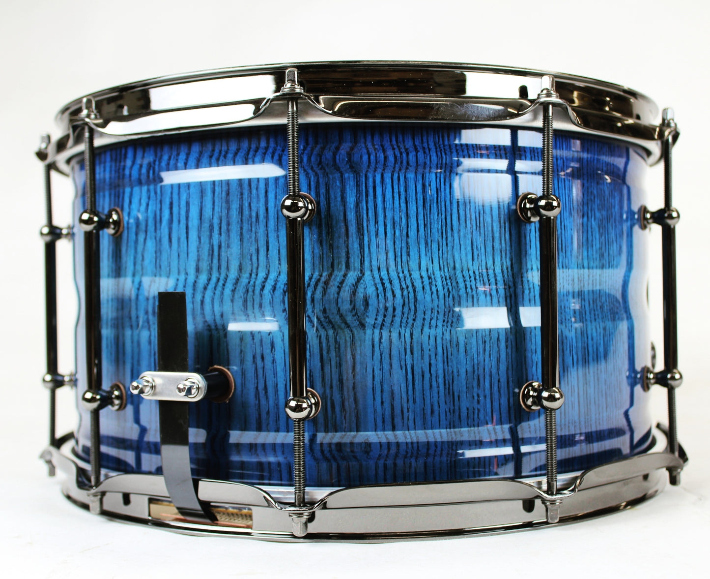 HHG drums 14x7 Contoured White Ash Stave snare drum, Electric Blue To Black High Gloss Lacquer