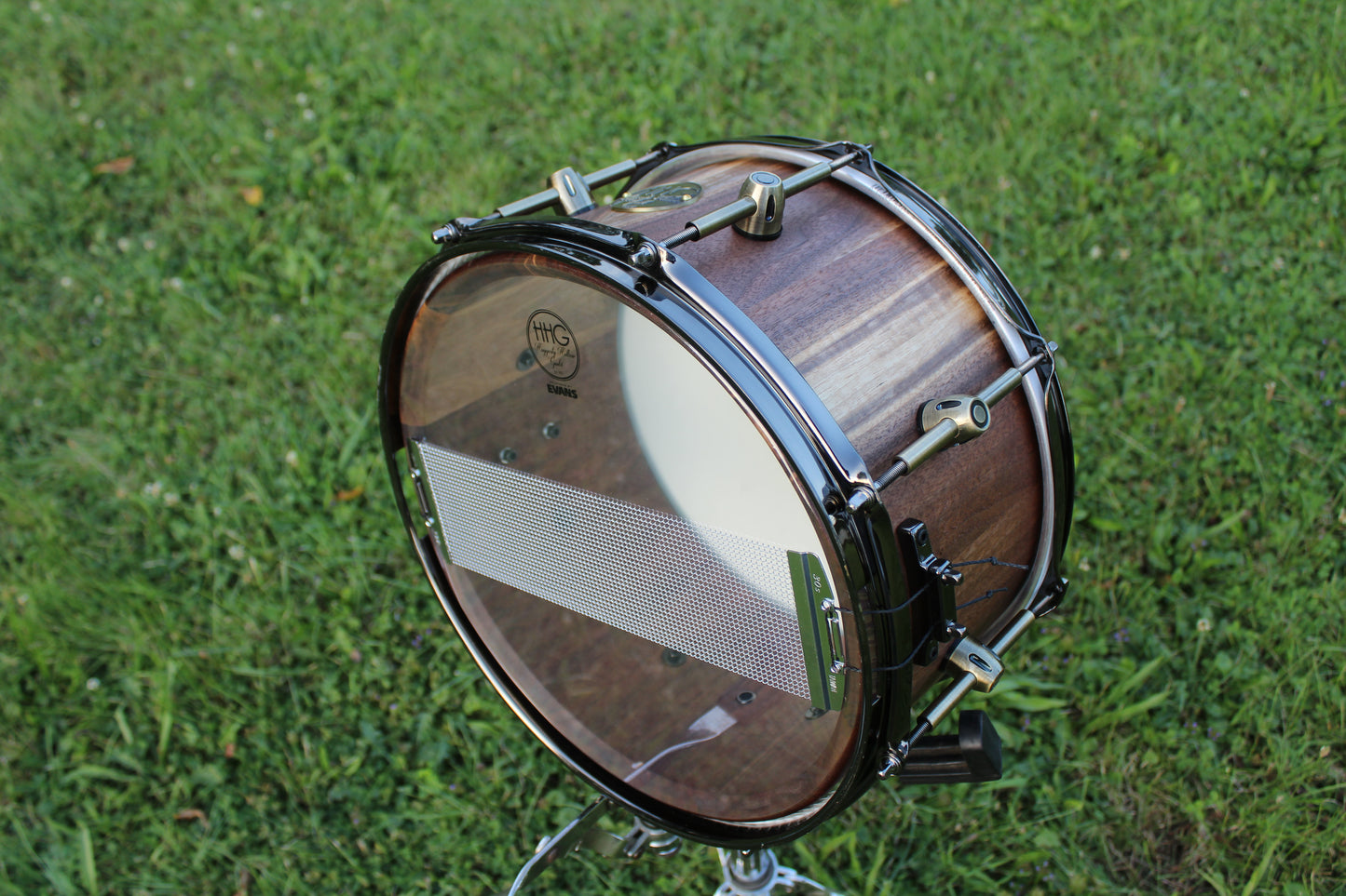 Calico Walnut Stave Snare Drum with Antique Bronze Hardware & Satin Lacquer Finish