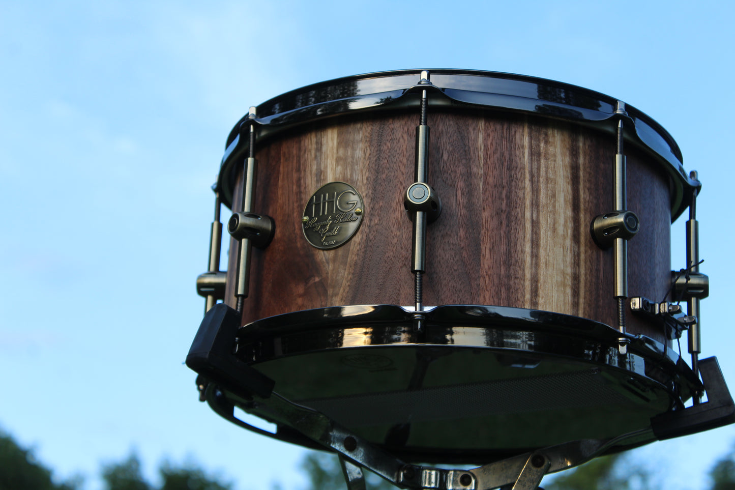 Calico Walnut Stave Snare Drum with Antique Bronze Hardware & Satin Lacquer Finish
