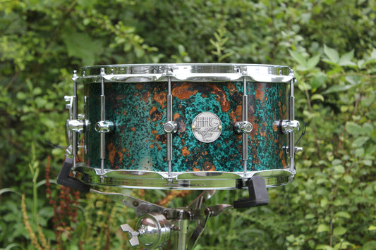 Maple and Petina copper hybrid snare drum with Chrome Hardware