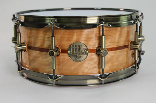 Quilted Birch and maple 8 ply snare drum with antique bronze hardware