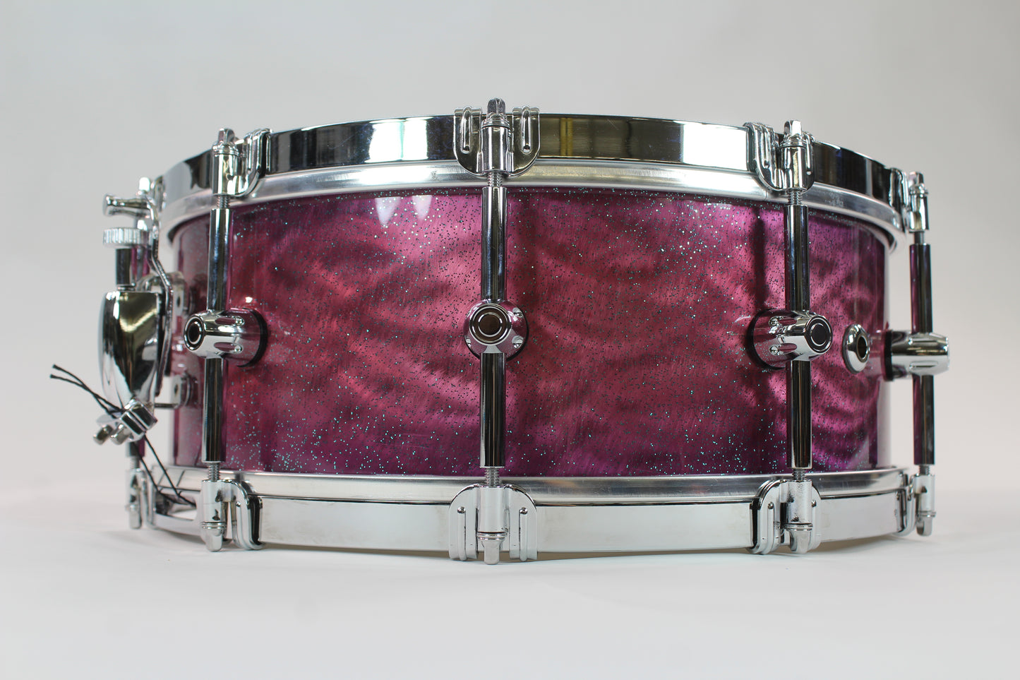 Brushed aluminum snare drum with purple candy burst high gloss lacquer