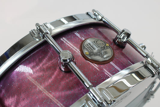 Brushed aluminum snare drum with purple candy burst high gloss lacquer