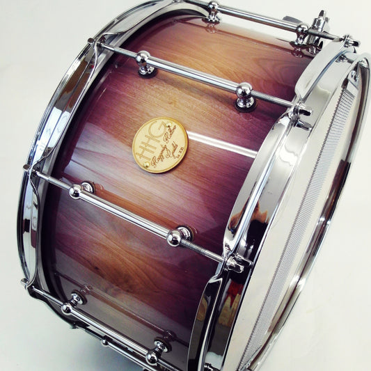 HHG drums 14x7 Birch Stave snare drum, Natural to Purple High Gloss Lacquer Burst