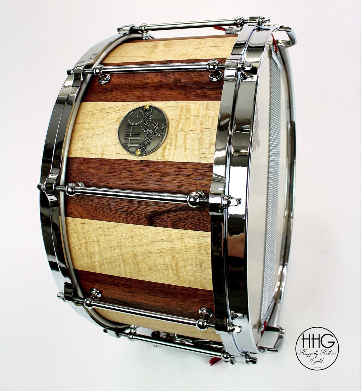 HHG drums 14x7 Maple And Mahogany Stave Snare Drum, Natural Satin Oil