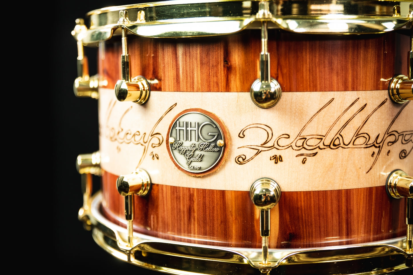 HHG Drums Lord Of The Rings Cedar/Maple Stave Snare, Ultra High Gloss