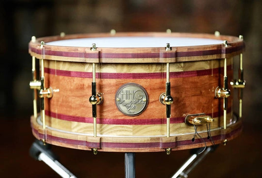 HHG Drums 14x6.5 Bubinga, Purpleheart, And Elm Segmented Snare Drum, High Gloss