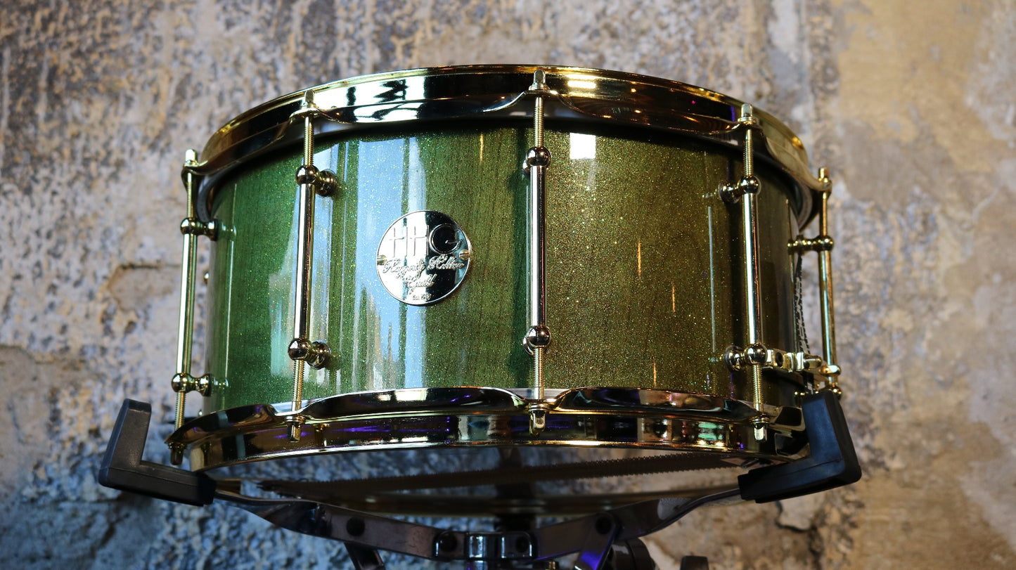 Hhg Drums 14x7 Cherrywood Stave Snare 2020 Candy Green Glitter High Gloss Lacquer