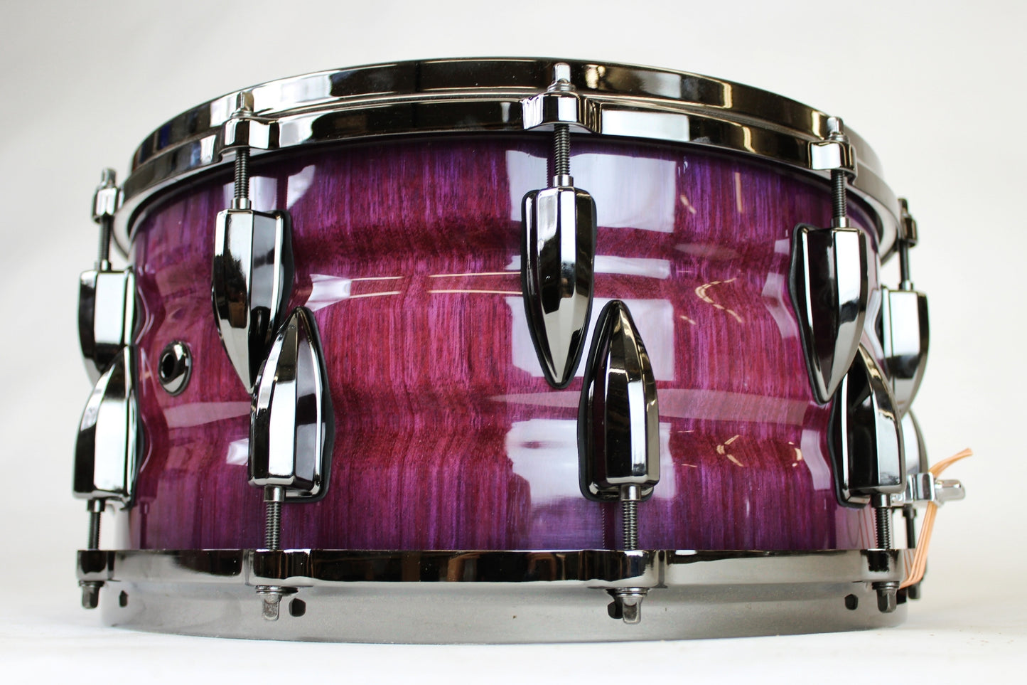HHG 14x7 Purpleheart Stave snare, High Gloss Tinted Lacquer With Black Nickel Hardware