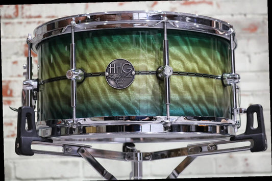 HHG Drums 14x7 Quilted Moving Exotic Snare Drum with Aqua Burst High Gloss Lacquer 2025
