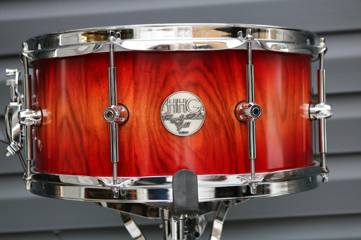 HHG Drums  14x7 Canarywood Stave Snare  Red Burst Smooth Satin Lacquer