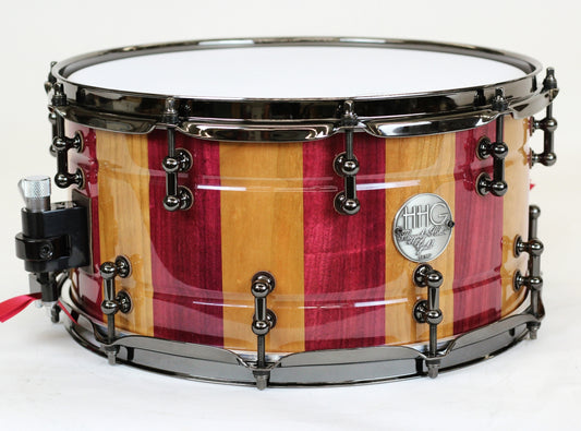 HHG 14x7 Cherry And Purple Heart Stave Snare, High Gloss Lacquer
