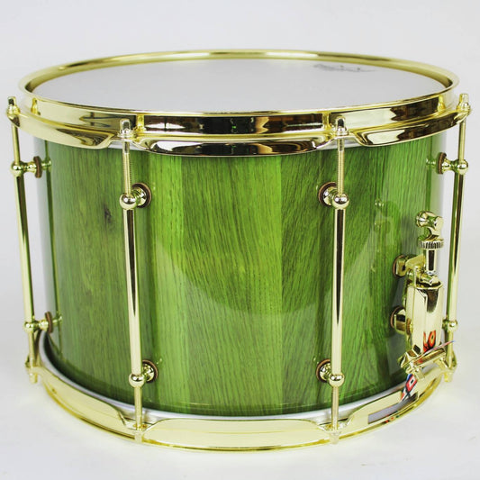 HHG Drums 13x7 White Oak Stave Snare, High Gloss Electric Green Lacquer And Gold Hardware