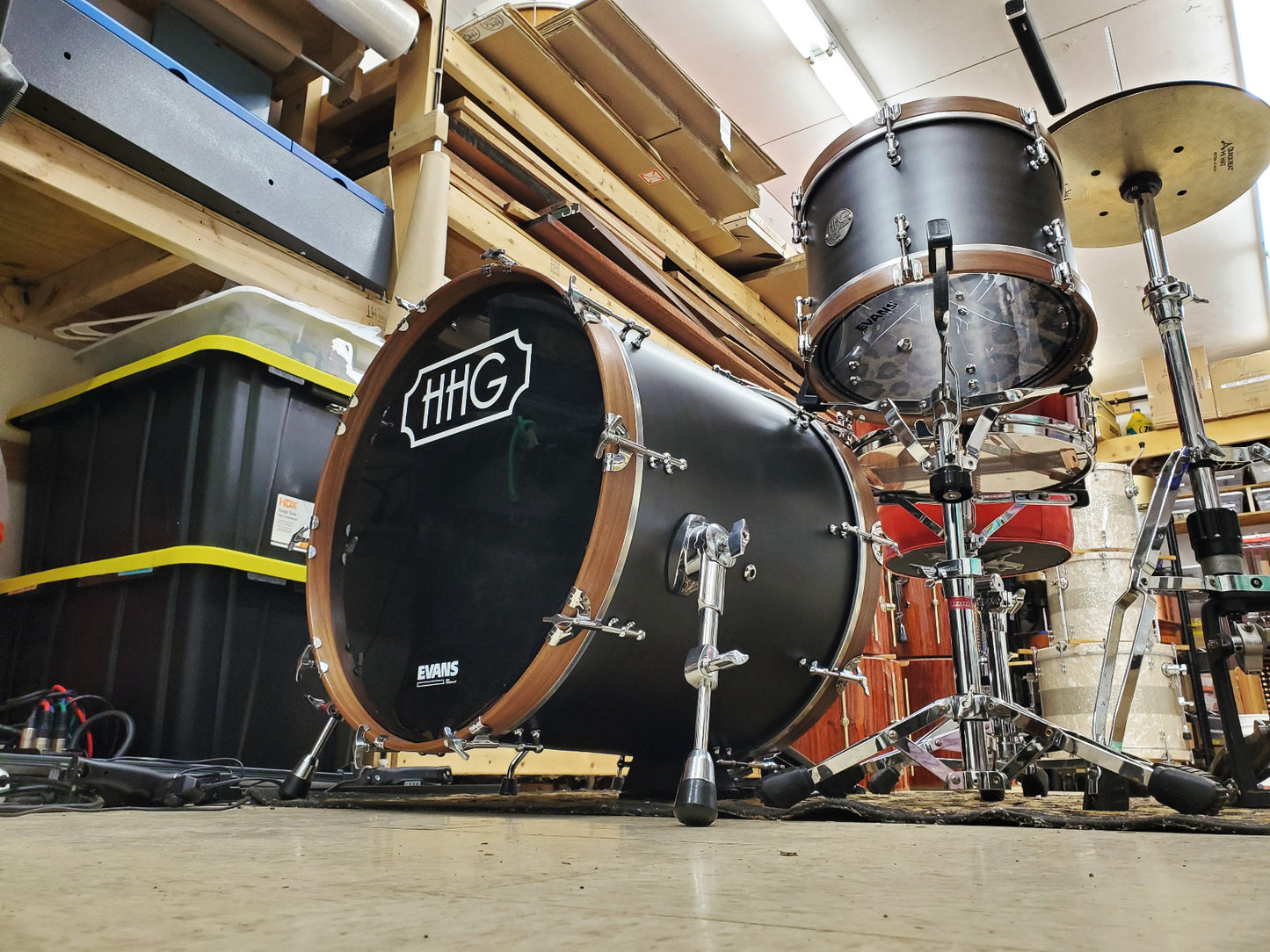 HHG drums Solid Raw Carbon Steel Kit With Walnut Hoops 2022