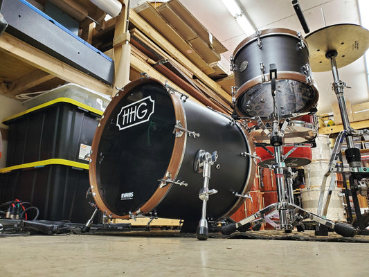 HHG drums Solid Raw Carbon Steel Kit With Walnut Hoops 2022