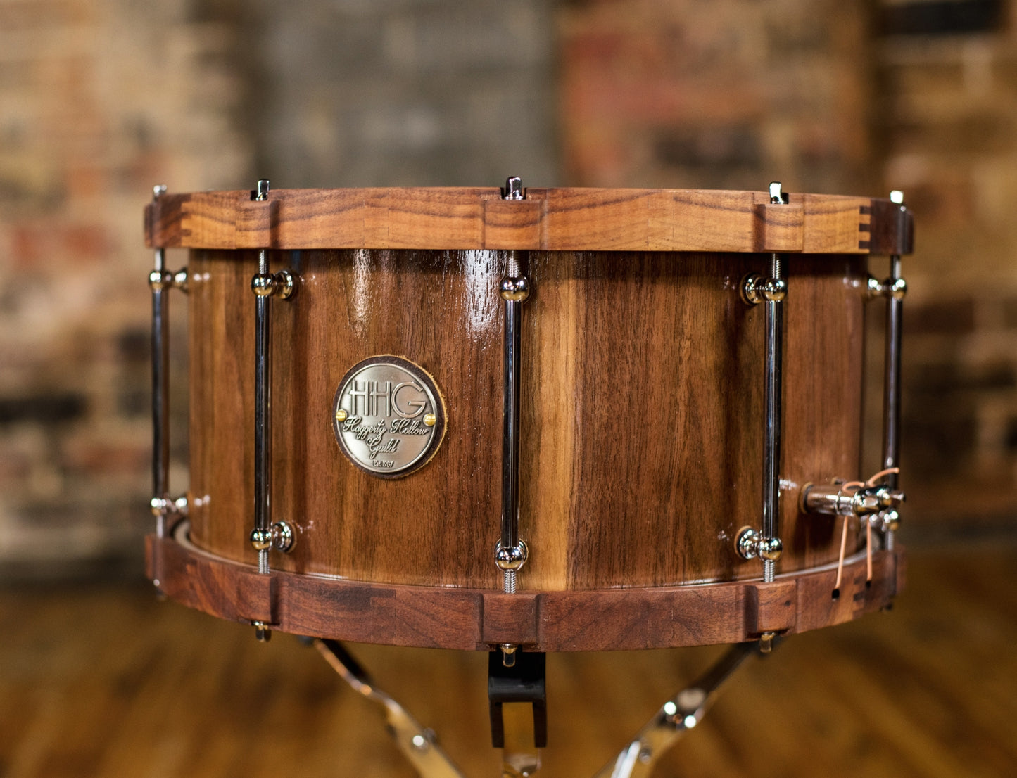 HHG Drums 14x7 Walnut Stave Snare With Wood Hoops, Semi Gloss Lacquer
