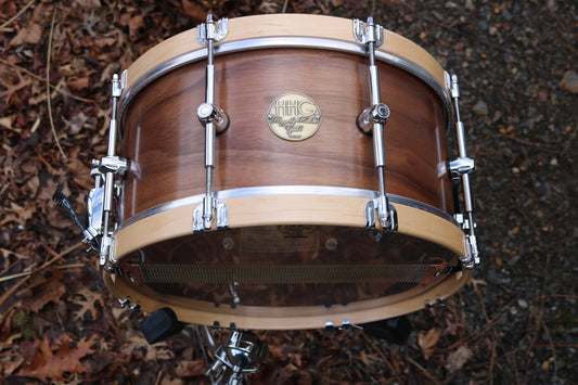 HHG Drums Pennsylvania Walnut snare drum with maple hoops 2023 - Satin Lacquer