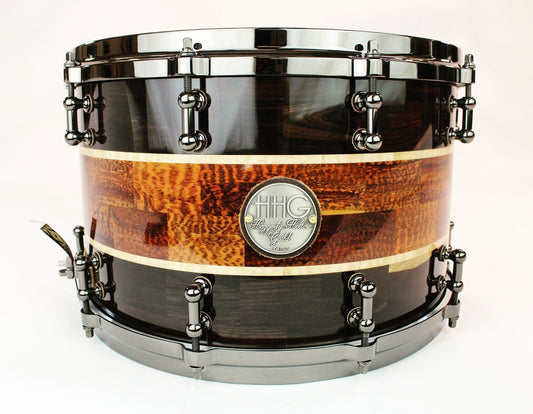 HHG Drums 14x8.5 Blackwood, Snakewood, And Maple Segmented Snare, High Gloss