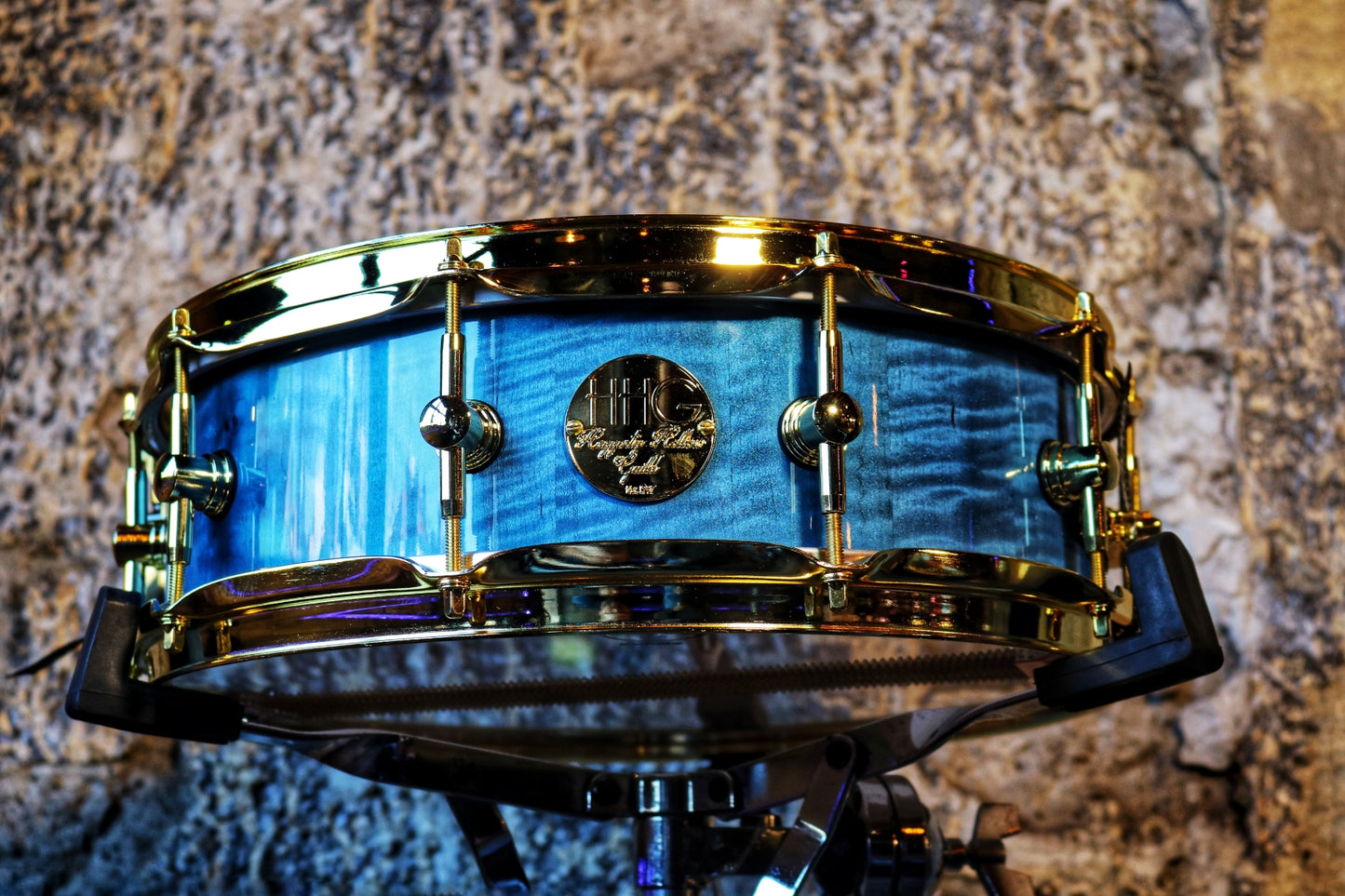 HHG drums  14x4.5 Curly Maple Stave 2020 Pearlescent Blue High Gloss Lacquer With Gold Hardware