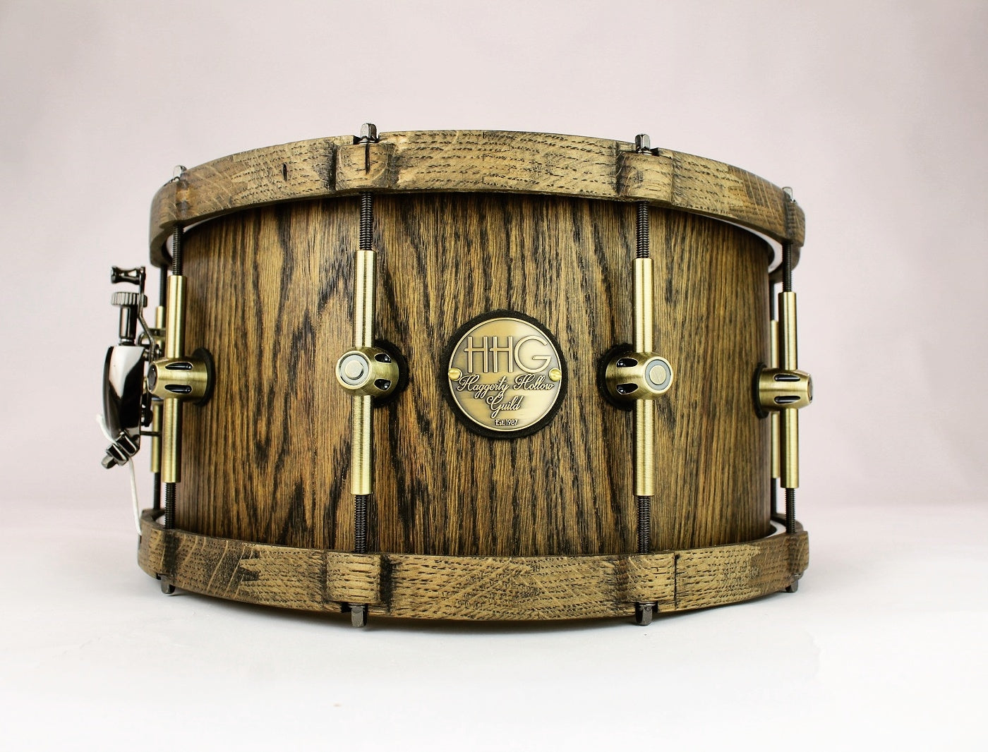 HHG Drums 14x7 Oak Stave Snare With Solid Oak Hoops, Satin Ebony