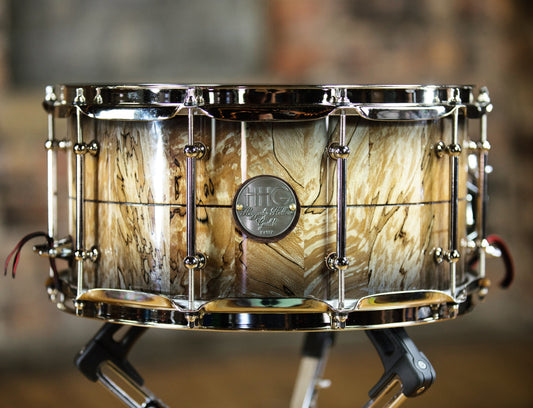 HHG Drums 14x7 Spalted Sycamore, Natural To Black Burst High Gloss Lacquer