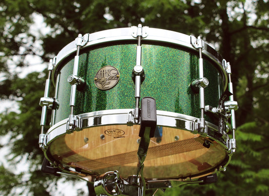 HHG Drums 14x7 Heritage Oak Stave 2019 Triple Green Metallic Flake Lacquer