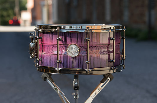 HHG Drums 14x7 Contoured White Ash Stave Snare Drum, Purple Burst High Gloss Lacquer