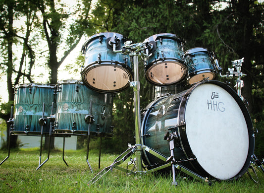 HHG Drums 7 Piece Contoured Ash Stave Kit 2019 Electric Ocean Burst