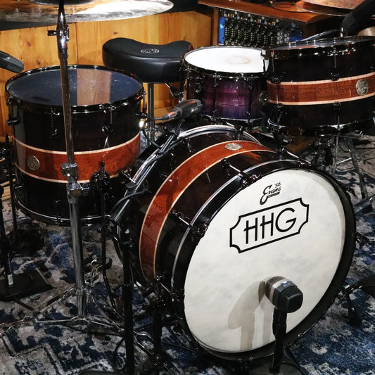 HHG Drums Wenge, Leopardwood, Curly Maple Segmented Kit  2022 Natural High Gloss Lacquer