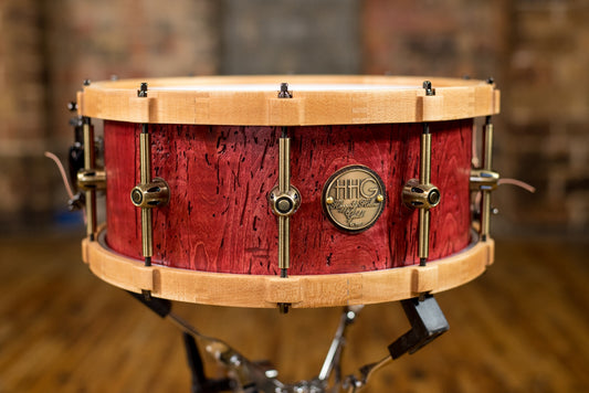 HHG Drums 14x6 Reclaimed Maple With Matching Hoops, Satin Red