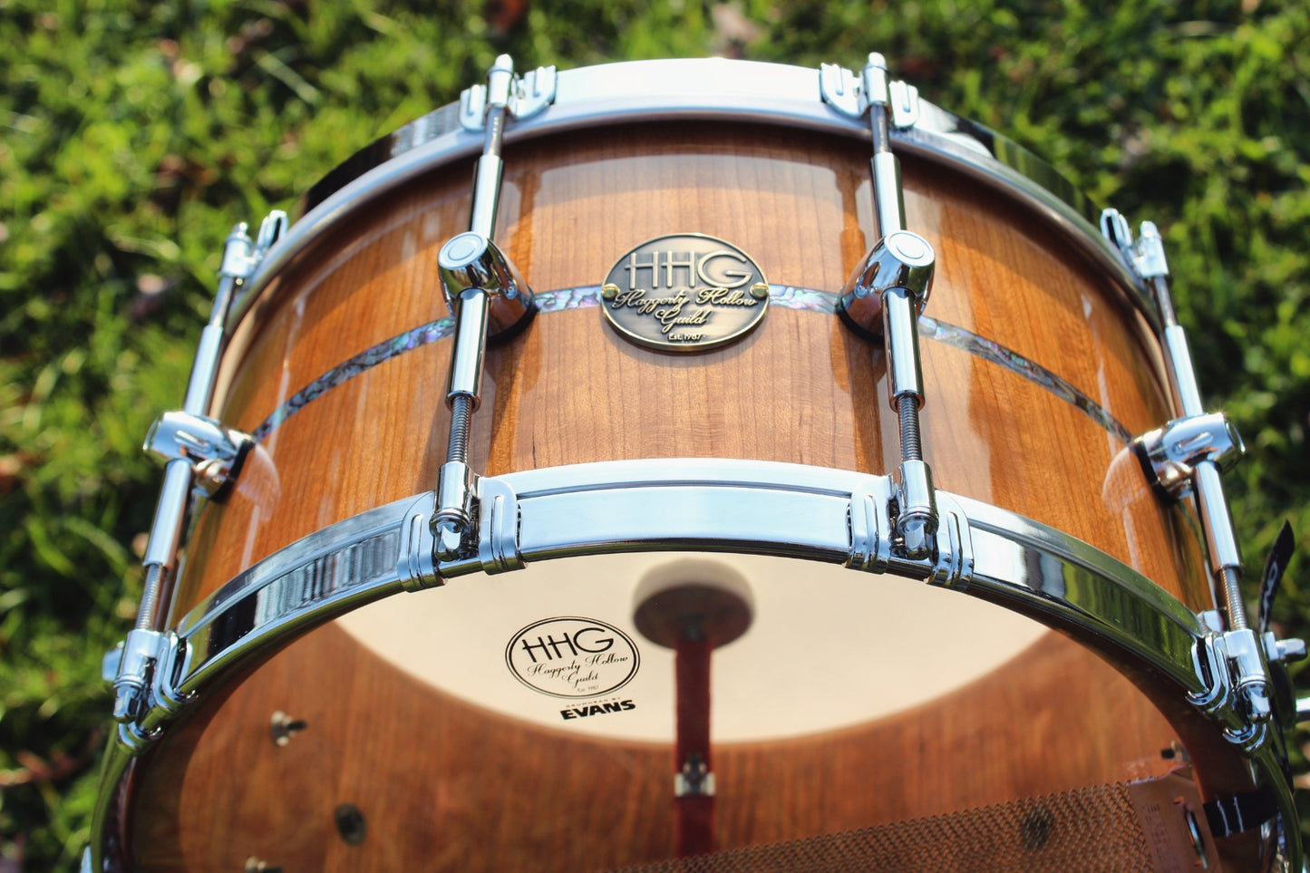 HHG Drums 14x7 Cherrywood Stave With Abalone Inlay  2019 Natural High Gloss