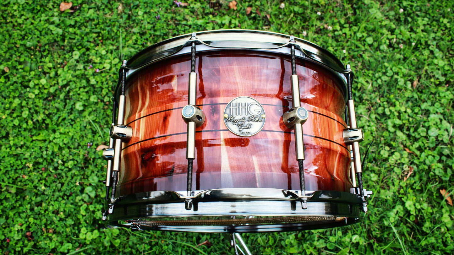 HHG drums 14x7 Aromatic Cedar Contoured Stave snare, Natural to Charcoal Fade